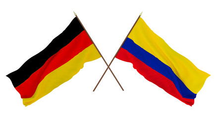 Background for designers, illustrators. National Independence Day. Flags Germany and Colombia