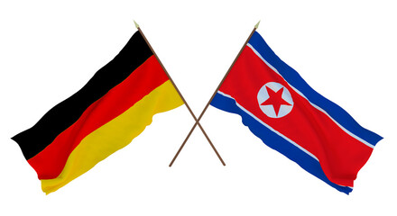 Background for designers, illustrators. National Independence Day. Flags Germany and North Korea