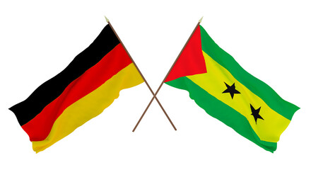 Background for designers, illustrators. National Independence Day. Flags Germany and Sao Tome and Principe