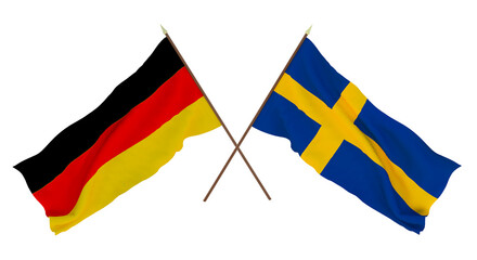 Background for designers, illustrators. National Independence Day. Flags Germany and Sweden