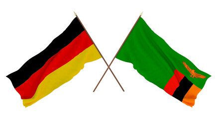 Background for designers, illustrators. National Independence Day. Flags Germany and Zambia