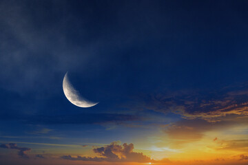 Naklejka na ściany i meble moon and clouds in blue cleary night sky