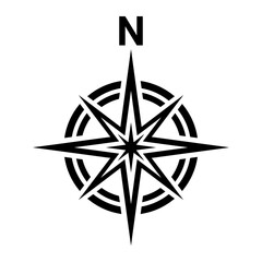 Black north symbol on white background.