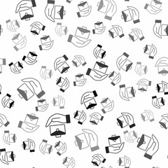 Black Hand holding briefcase icon isolated seamless pattern on white background. Insurance concept. Security, safety, protection, protect concept. Vector