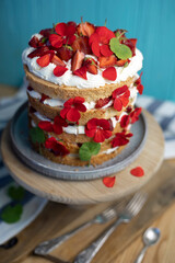 beautiful biscuit cake with strawberries