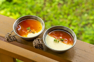 アウトドアでおやつ　 cold sweets(desserts pudding) 