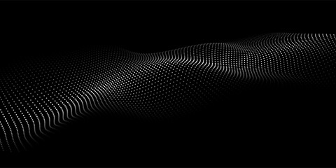 Digital wave with dots on the dark background. The futuristic abstract structure of network connection. Big data visualization. Vector illustrations.