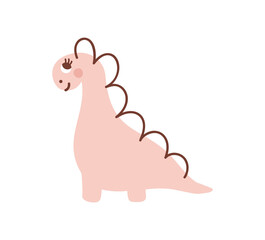 Vector cute baby girl Dinosaur. Hand drawn princess sweet cool baby illustration for nursery t-shirt, kids apparel, invitation, simple scandinavian child design