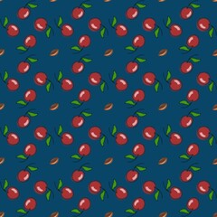 cherries on a blue background, seamless background, endless texture for printing on paper, textiles, fabrics and tableware, for festive packaging and web design