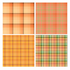 Set of seamless patterns in orange colors for plaid, fabric, textile, clothes, tablecloth and other things. Vector image.