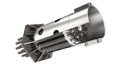 3D render of a shank of a fuel assembly designed to generate thermal energy in a nuclear reactor.