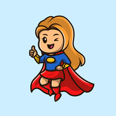 Cute Super Hero Girl Cartoon Vector Icon Illustration. People Hero Icon Concept Isolated Premium Vector. Flat Cartoon Style