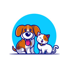 Plakat Cute Dog And Cat Friend Cartoon Vector Icon Illustration. Animal Nature Icon Concept Isolated Premium Vector. Flat Cartoon Style