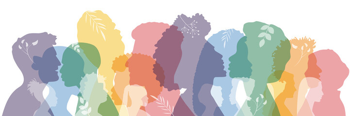 Different people stand side by side together. Flat vector illustration.