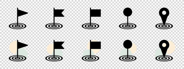 Flat Goal Icon Set - Different Vector Illustrations Isolated On Transparent Background