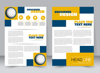 Abstract flyer design background. Brochure template. Annual report cover. Can be used for magazine, business mockup set, education, presentation. Vector illustration a4 size.  PBlue and yellow color.
