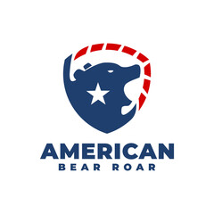 illustration of bear roaring inside a shield with an american style.