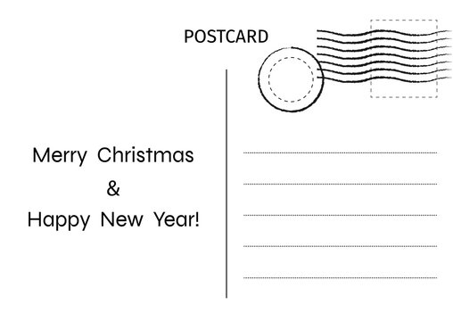 Merry Christmas and Happy New Year greeting card. Postcard. Postal card illustration for design. Vector illustration.