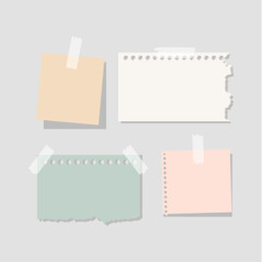 A set of leaflets for notes. Collection of cute blank sticky notes. Vector illustration.