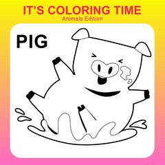 Colouring sheet for children. Printable page for learning. Vector illustrations. coloring page for kids animal edition. Pig cartoon
