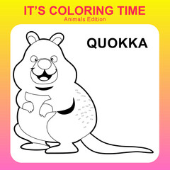 Colouring sheet for children. Printable page for learning. Vector illustrations. coloring page for kids animal edition. Quokka cartoon