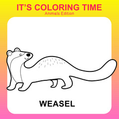 Colouring sheet for children. Printable page for learning. Vector illustrations. coloring page for kids animal edition. weasel cartoon