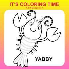Colouring sheet for children. Printable page for learning. Vector illustrations. coloring page for kids animal edition. Yabby cartoon