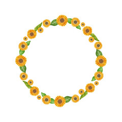 ひまわりの水彩風丸いフレーム枠