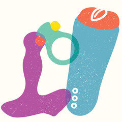 Colorful illustration with various sex toys, vibrators, masturbation - 512281016