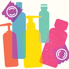 Colorful illustration with lotion, lubricant bottles and condoms - 512281017