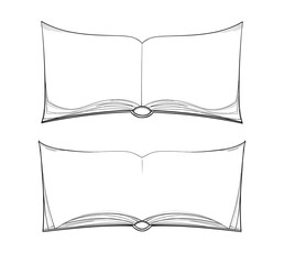 Set of big old open book linear drawing. Vector sketch illustration with place for text. Textbook with blank pages outline clip art.