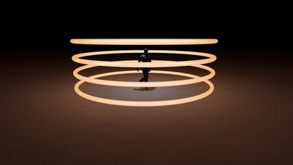 man inside light orange ring
