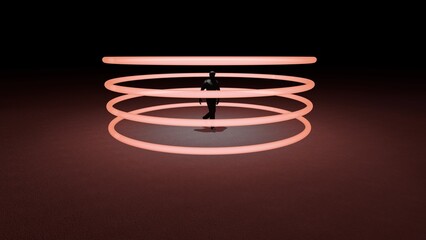 man inside light red ring