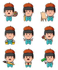 The artist is coloring the sketch the mascot bundle set