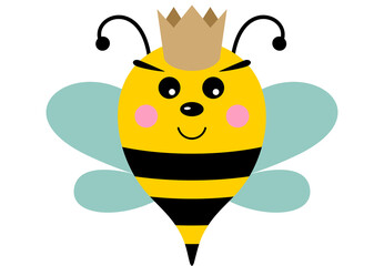 Cute king bee with golden crown on his head