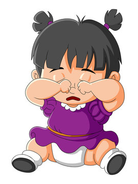 recommend clip art: The little baby girl is sitting and crying and giving the sad expression