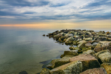sunset by the Baltic Sea in Poland, beautiful holiday landscape