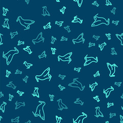 Green line Albatross icon isolated seamless pattern on blue background. Vector