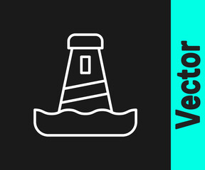 White line Lighthouse icon isolated on black background. Vector
