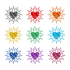 Heart with rays icon isolated on white background. Set icons colorful