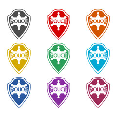 Police badge icon isolated on white background. Set icons colorful