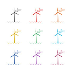 Wind turbine on water icon isolated on white background. Set icons colorful
