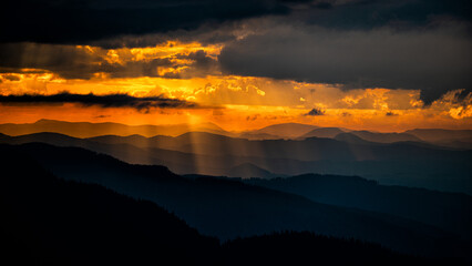 Sunset in the Rarau mountains, Eastern Carpathians, Romania.