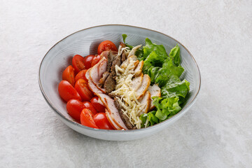 Close up view of fresh Caesar salad