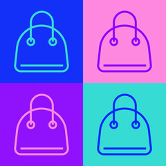 Pop art line Handbag icon isolated on color background. Female handbag sign. Glamour casual baggage symbol. Vector