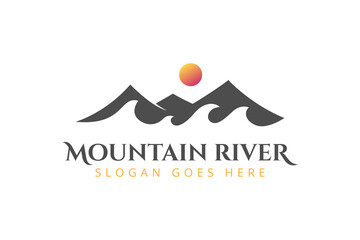 beach Mountain outdoor, Sea and Sun for Hipster Adventure Traveling logo design, Landscape Hills outdoor logo element