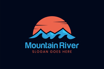 beach Mountain outdoor, Sea and Sun for Hipster Adventure Traveling logo design, Landscape Hills outdoor logo element