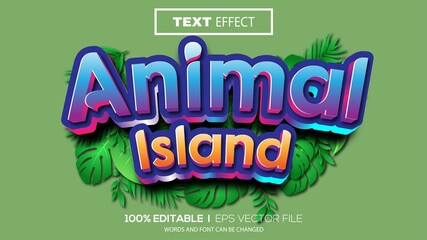 3d editable text effect animal island theme premium vector