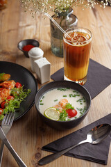 Gourmet meat meals assortment flat lay. Top view on restaurant table with menu of tasty grilled snacks. Concept for restaurant menu.