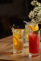 lemonade in a tall glass cup. bright colors, summer mood